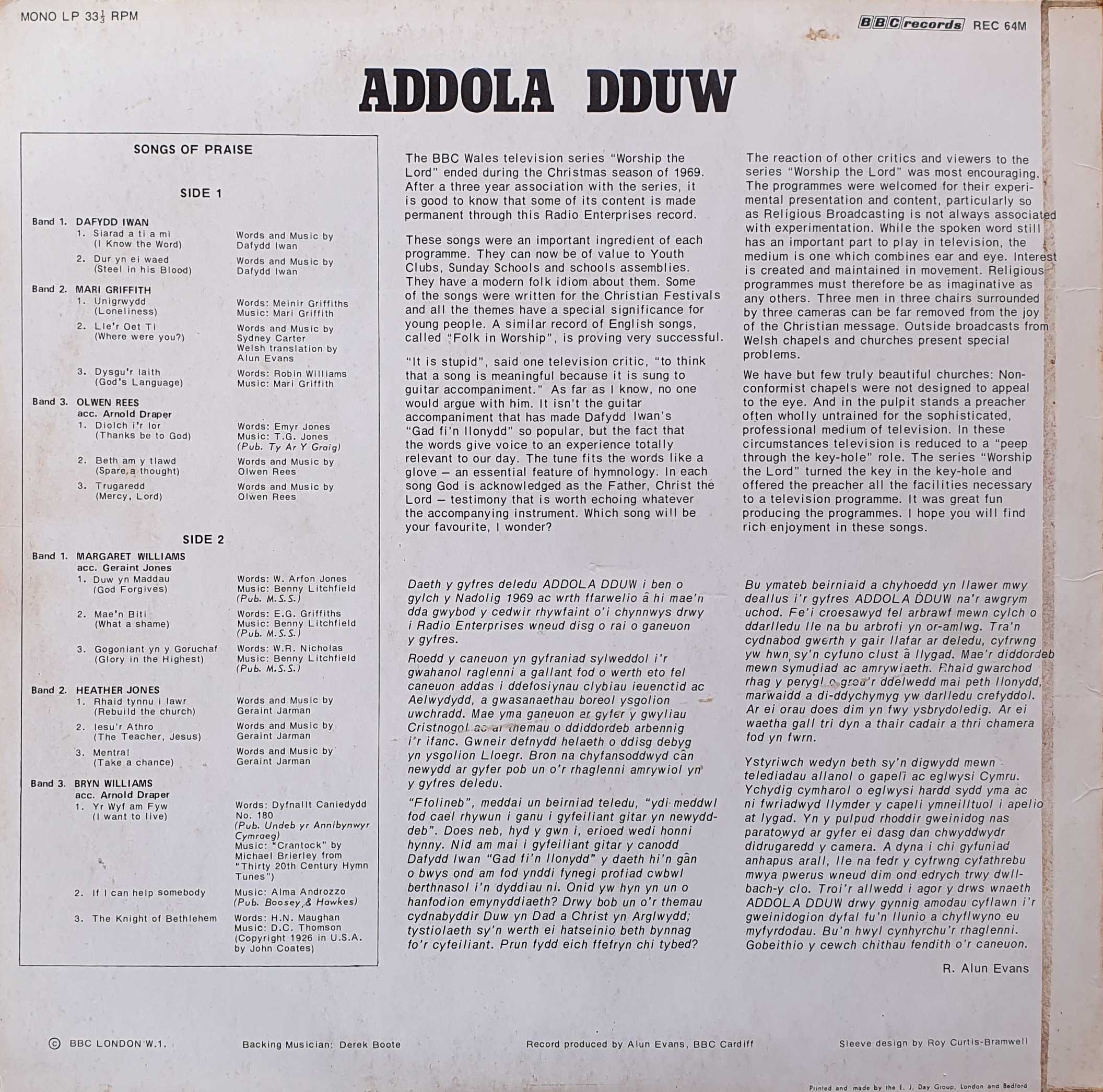 Picture of REC 64 Addola dduw by artist Various from the BBC records and Tapes library
